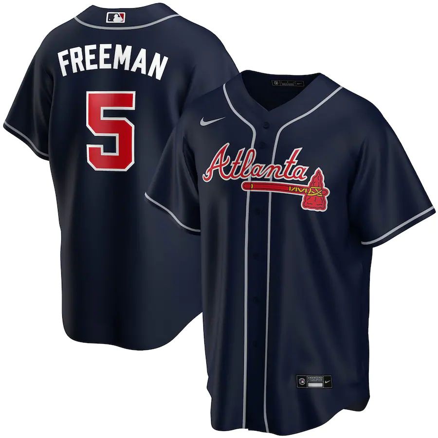 Youth Atlanta Braves #5 Freddie Freeman Nike Navy Alternate Replica Player MLB Jerseys